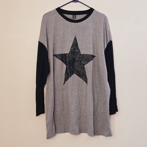 SHEIN Gray and Black Star Long Sleeve Top